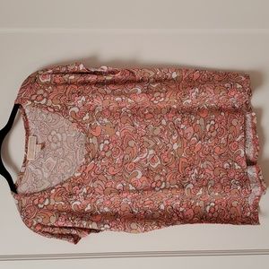 MICHAEL KORS Peach/Tan Patterned Cap Sleeved T-shirt